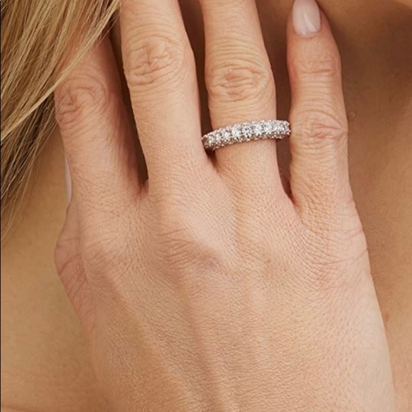 Womens 3 Row Eternity Ring Wedding Band | Barzel 18k White Gold Plated Sz 5-9 - Picture 3 of 3